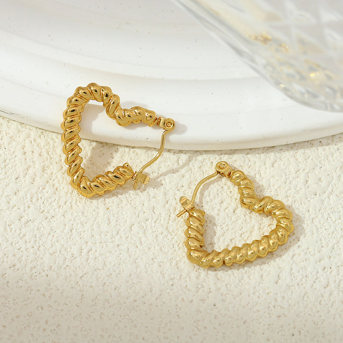 Wholesale Gentle temperament stainless steel gold earrings with smooth heart-shaped twisted buckle