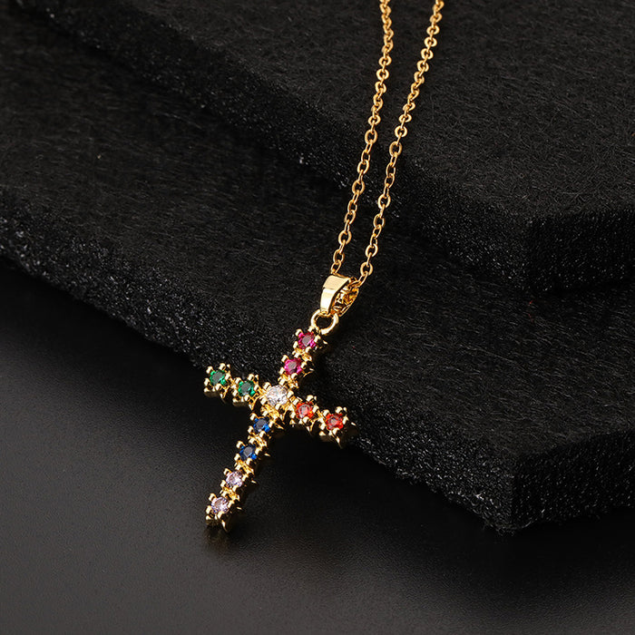 Wholesale Copper Inlaid Zircon Cross Pendant Necklace JDC-NE-ShangY035