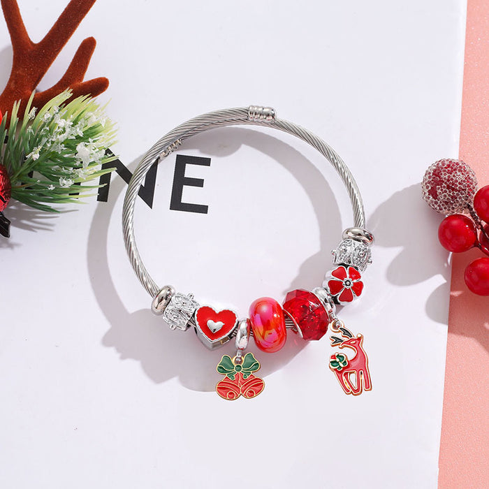 Wholesale Stainless Steel Christmas Bracelet with Elk Bell Charm Trendy Travel Souvenir Jewelry MOQ≥2