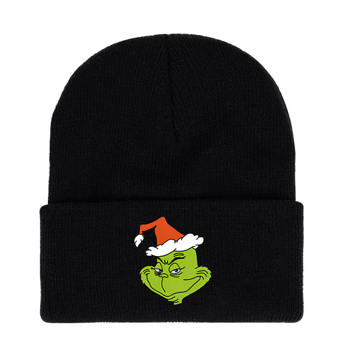 Wholesale Green Monster Knitted Hat Printed Earmuffs Windproof Wool Hat Japanese Style Dome Basic Warm Autumn and Winter Men and Women JDC-FH-WDM012