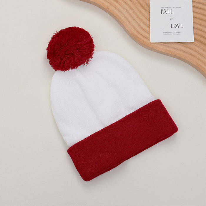 Wholesale New Color-Blocked Large Head Circumference Woolen Hats Autumn and Winter Fur Ball Knitted Hats Winter Warm Hats