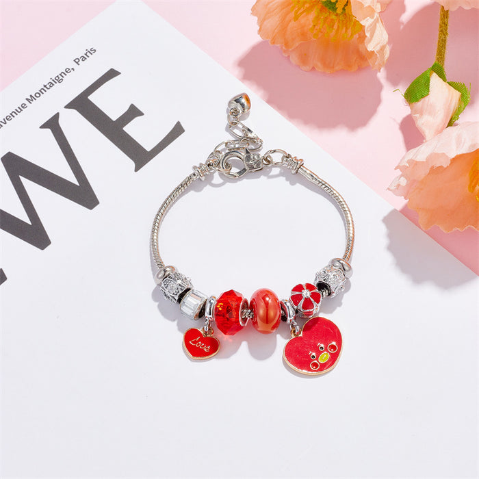 Wholesale stainless steel DIY female student Heart pendant beaded Charms Bracelets