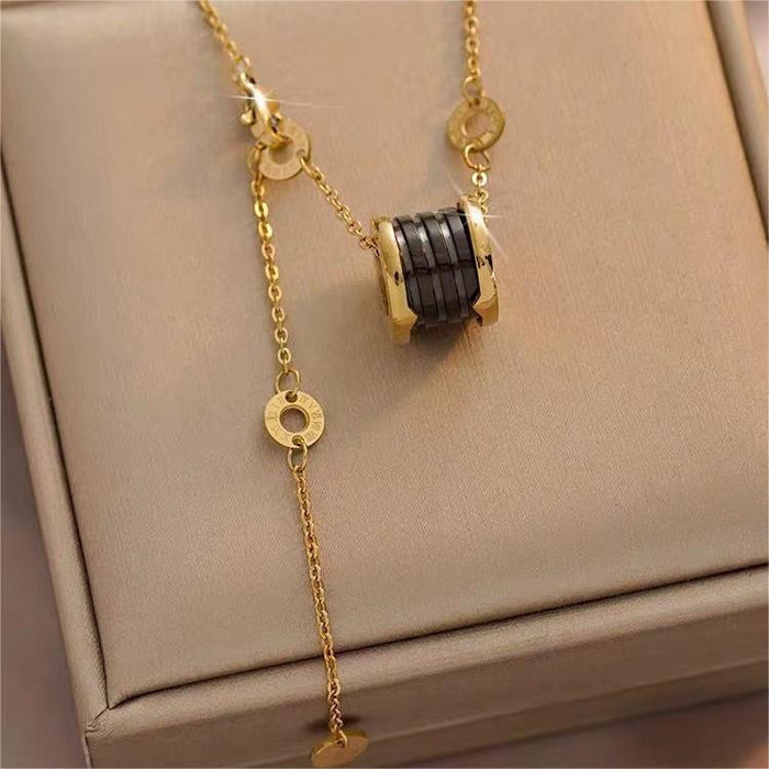 Wholesale Black Ceramic Necklace  Long Accessories Titanium Steel Spring Pendant Women's Clavicle Chain