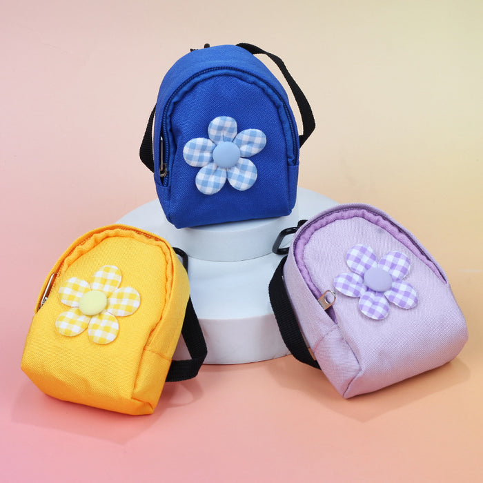 Wholesale Trendy Flower Backpack Coin Purse In Blue Canvas Fashionable Charm Bag
