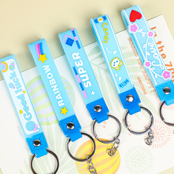 Wholesale  key chain pvc soft rubber leather rope solid color cartoon  keychain