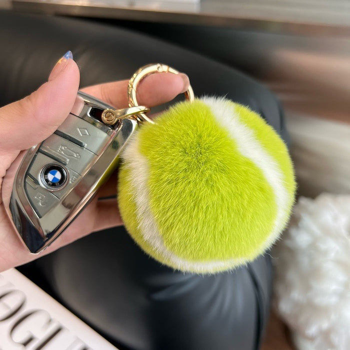 Wholesale Imitation Otter Rabbit Fur Tennis Ball Car Keychain Pendant Plush Ball Book Bag Pendant