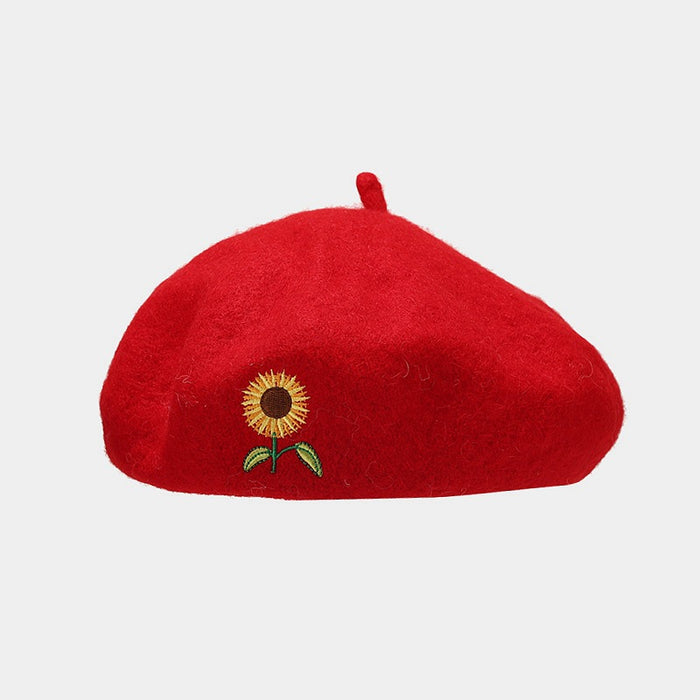Wholesale Artistic and retro sunflower embroidered beret fashionhat