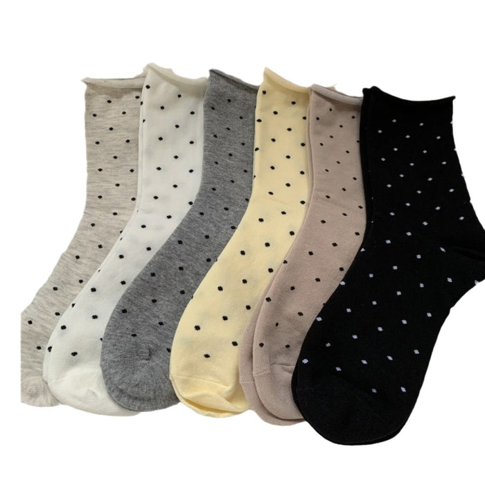 Wholesale Curled edge polka dot socks, mid tube socks, stacked socks, mid tube socks