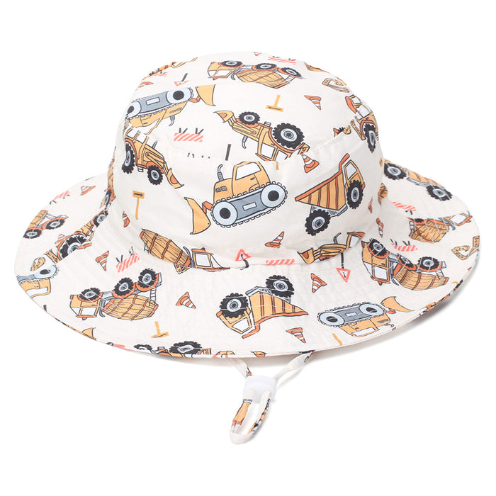 Wholesale Children' s Sun Protection Bucket Hat with Chin Strap Breathable Mesh Cartoon Design Everyday Wear