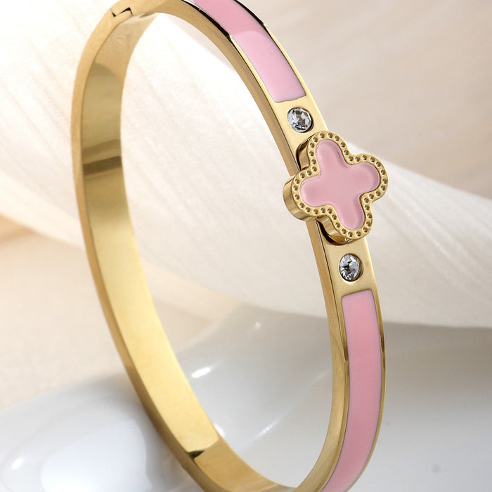 Wholesale Four-leaf clover green oil-drop bracelet titanium steel