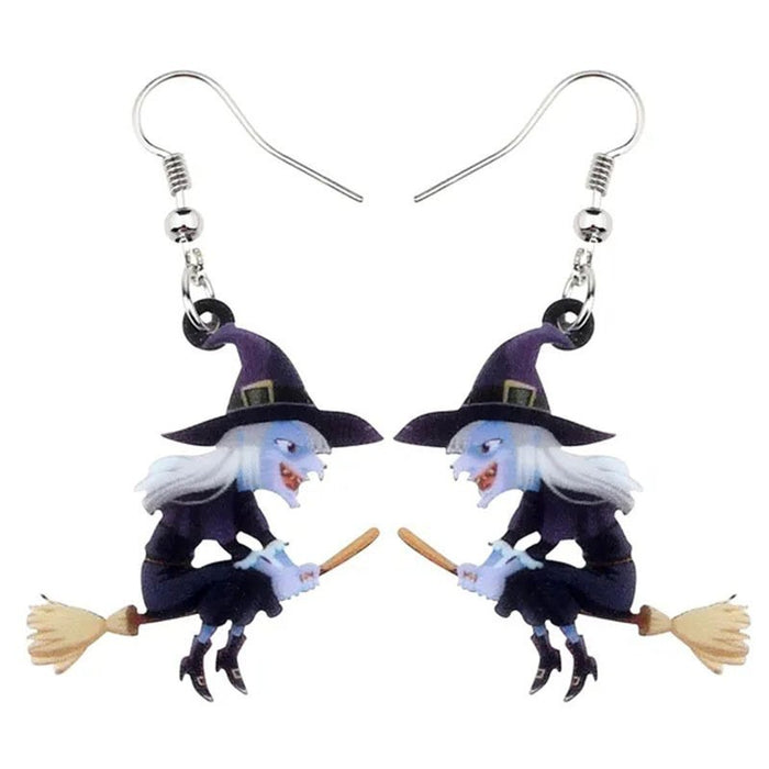 Wholesale  cartoon broom witch dangling earrings personality earrings  party decoration Gothic style