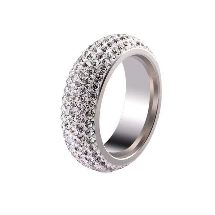 Wholesale Titanium Steel Five Row Diamond Ring JDC-RS-MG010