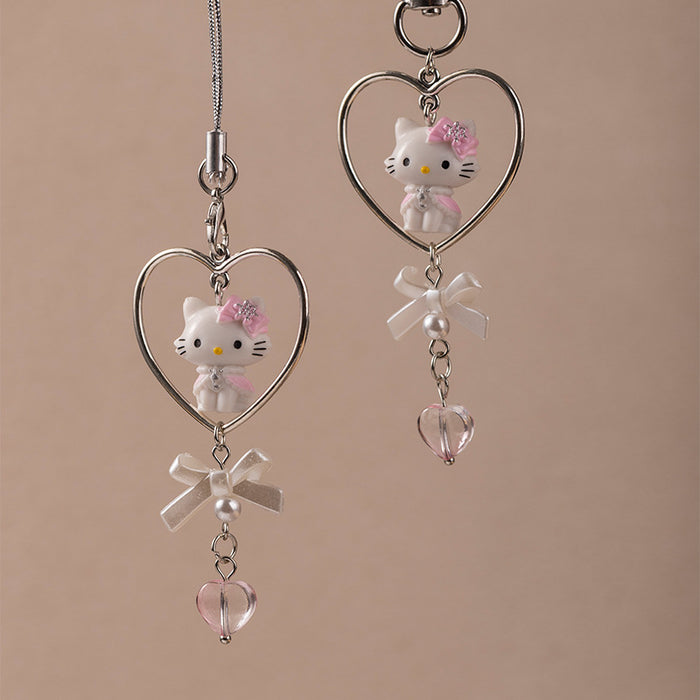 Wholesale Cute cat love heart beaded mobile phone chain pendant keychain pendant