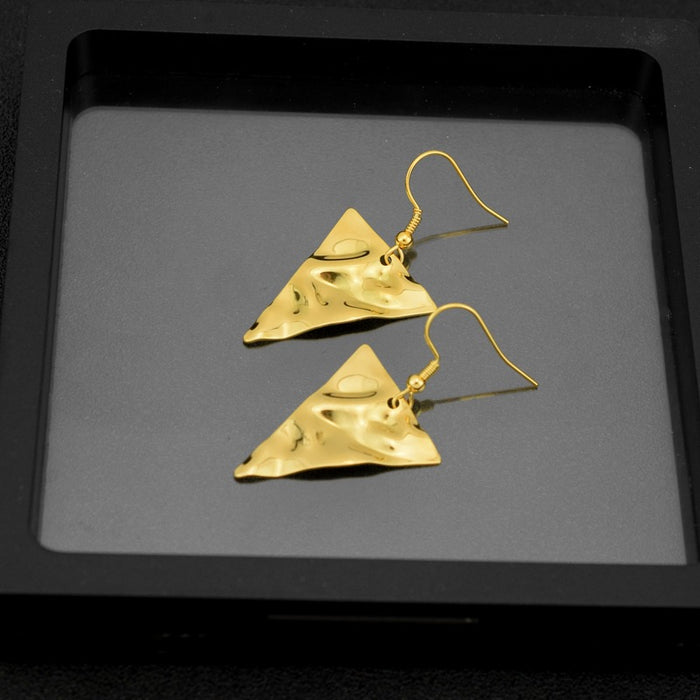 Wholesale Concave and Convex Triangular Titanium Steel Earrings JDC-ES-LvZ002