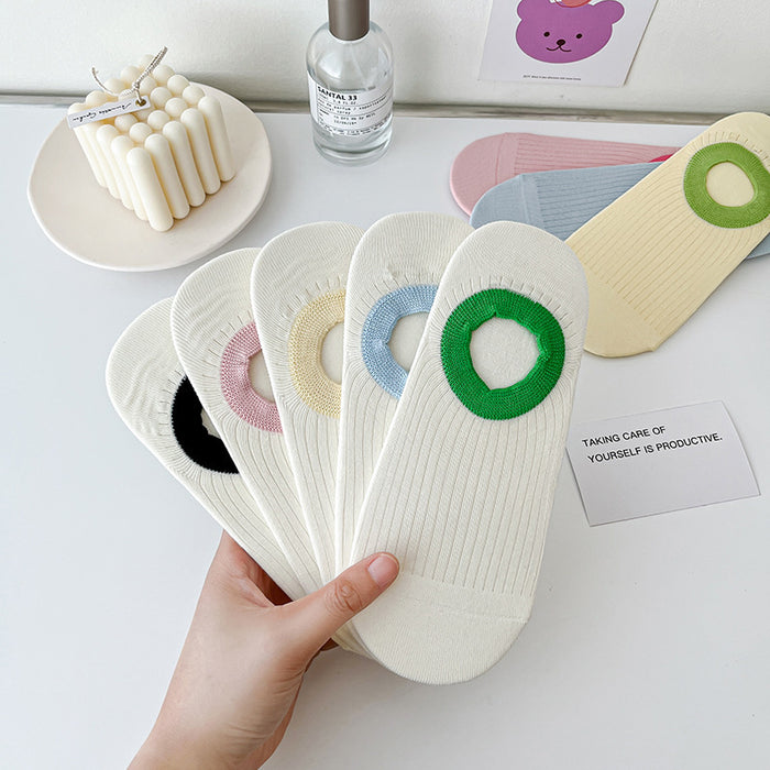 Wholesale Cotton socks, color blocked boat socks, sweat wicking, breathable, anti slip, non shedding, invisible heel