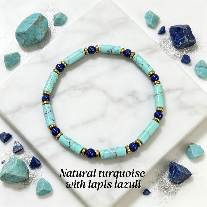 Wholesale Trendy Turquoise Lapis Lazuli Beaded Bracelet Geometric Synthetic Stone Beads Unisex Fashion Accessory For Everyday Wear