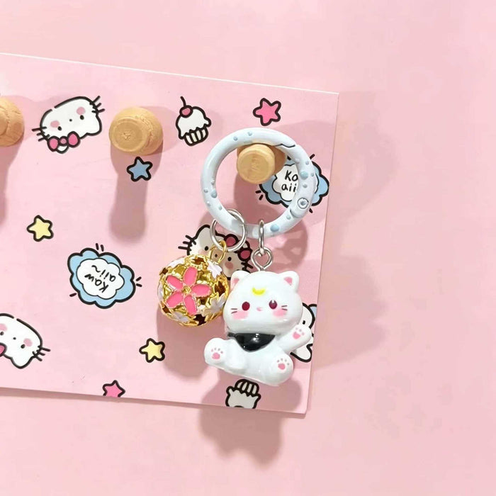 Wholesale Resin Cartoon Kitten Keychain Cute Pink Cat With Bell Bag Charm For Girls Students Gift Accessory