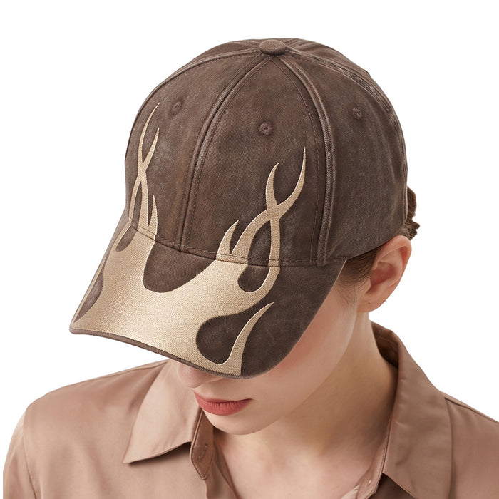 Wholesale Flame Embroidery Washed Baseball Cap Vintage Street Style Curved Brim Hats Unisex