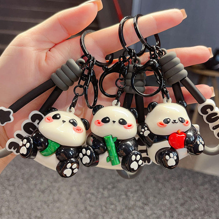 Wholesale panda key chain cute PVC doll couple school bag pendant car pendant