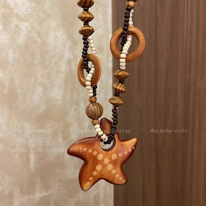 Wholesale Starfish Beaded Long Necklace Women's Exaggerated Seaside Accessories