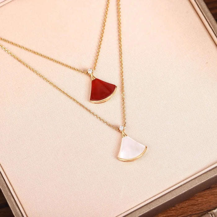 Wholesale Fan shaped titanium steel diamond inlaid necklace sweater collarbone chain