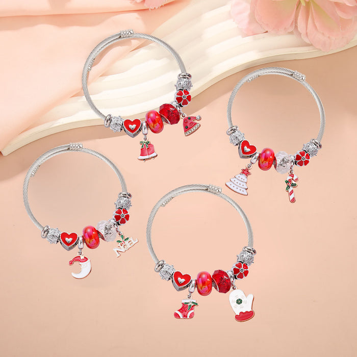 Wholesale Stainless Steel Christmas Bracelet with Tree Snowflake Pendant MOQ≥2