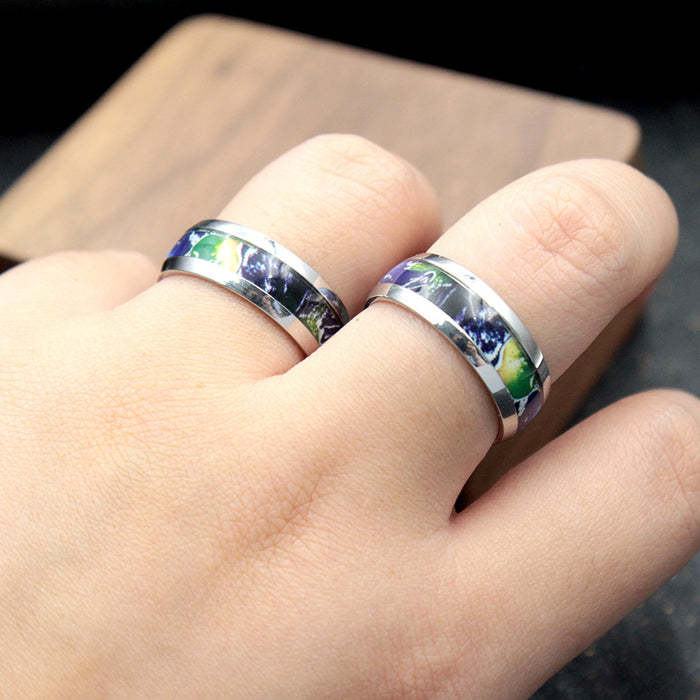 Wholesale Personalized Creative Earth Pattern Titanium Steel Ring 3D Stickers Drip Oil Ring Jewelry