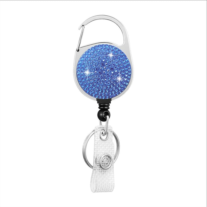 Wholesale Round Zinc Alloy AB Color Rhinestone Telescopic Clip Easy Pull Keychain JDC-KC-QiDing008