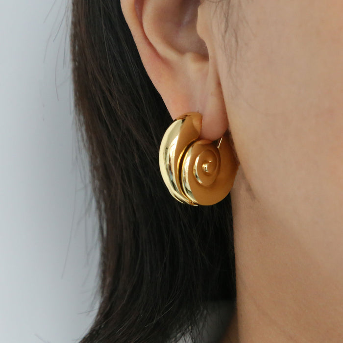 Wholesale 2PCS 18K Gold Brass Exaggerated Spiral Snail Earrings JDC-ES-BaiYi011