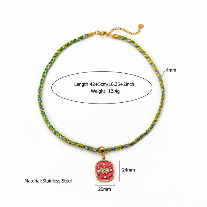 Wholesale Fashionable new original design colorful handmade rope necklace with stainless steel pendant temperament personalized accessories wholesale