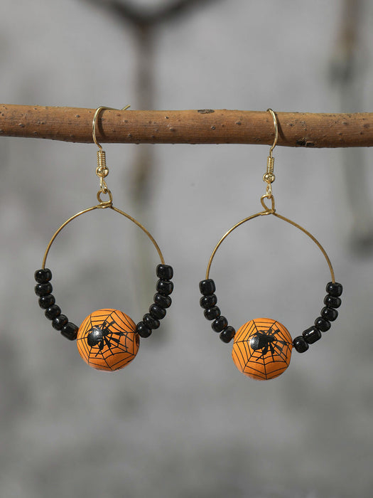 Wholesale Halloween Pumpkin Spider Wooden Earrings JDC-ES-JunJie002