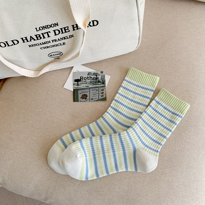 Wholesale Socks with striped midsole socks, trendy contrasting colors, stacked socks, cotton