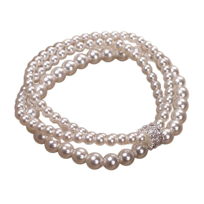 Wholesale Pearl Multi-layer Stacked Bracelet for Women's Niche Rhinestone Beaded Bracelet