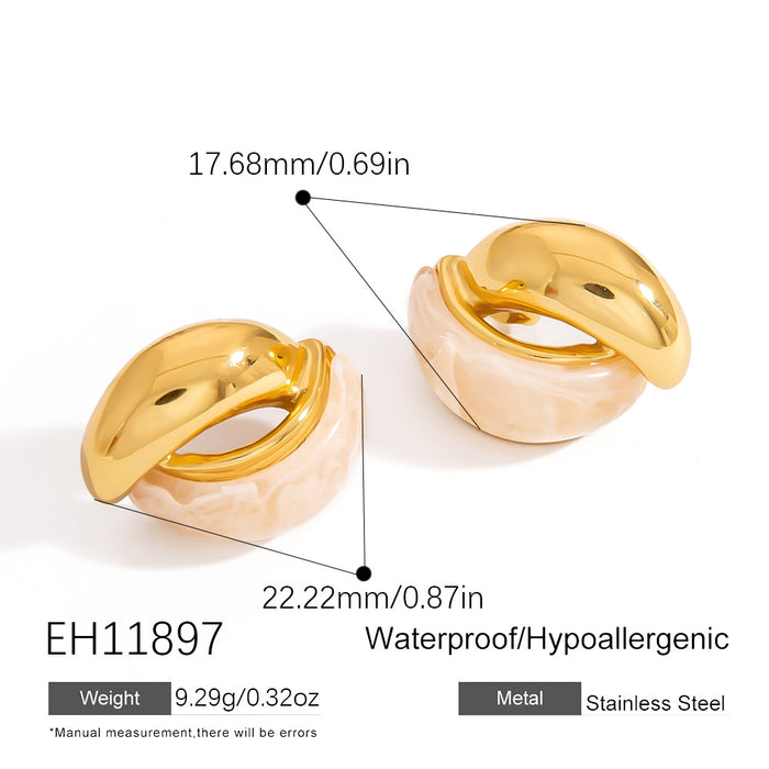 Wholesale Stainless Steel Earrings European and American Hot-Selling U-Shaped Water Drop Retro Earrings Fashionable Small C-Shaped Contrasting Color Ball Earrings