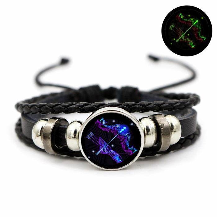 Wholesale Twelve Zodiac Luminous Retro Leather Bracelet Simple Glowing Wristband