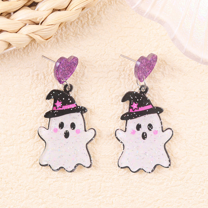 Wholesale Halloween Funny Acrylic Bat Pumpkin Ghost Earrings Trendy Jewelry Accessory MOQ≥2