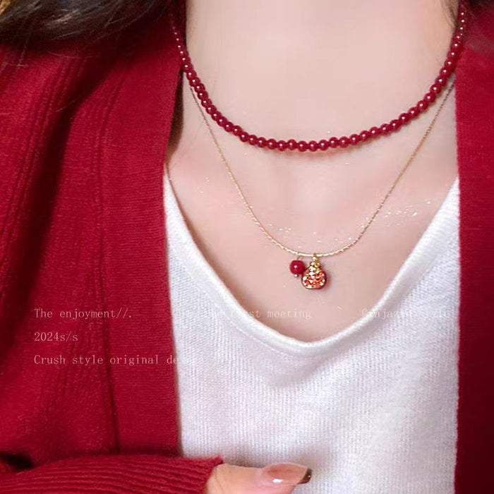 Wholesale  Red Necklace Women's Overlapping Clavicle Chain Niche Accessories Woolen Chain