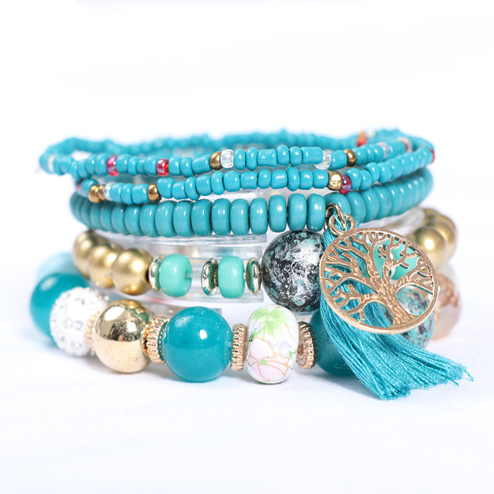 Wholesale Bohemian Tree of Life Tassel Multilayer Rice Bead Bracelet JDC-BT-NHong014