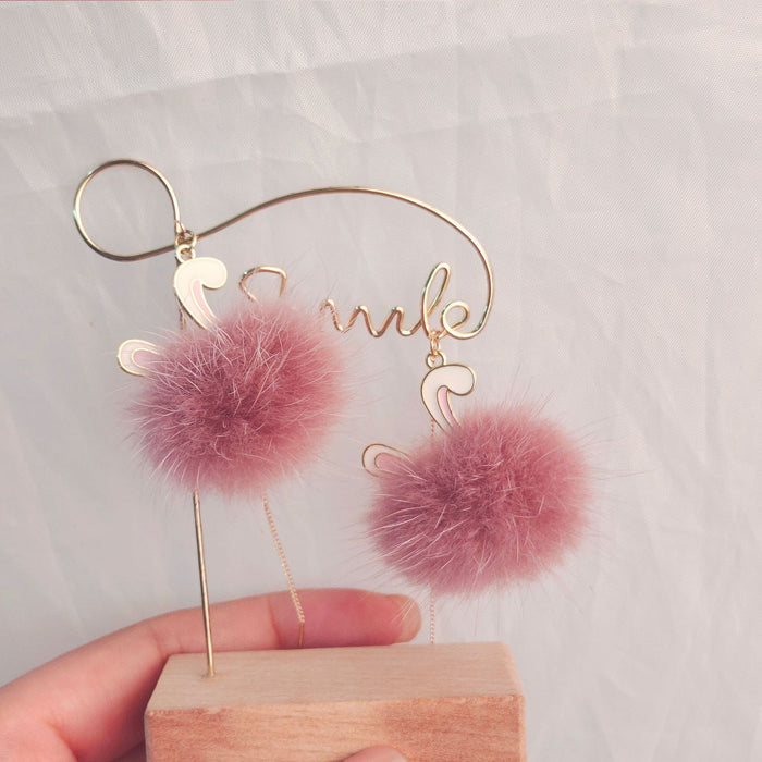 Wholesale Cute  Rabbit Mink Hair Ball Long Earrings Tassel Plush Earrings