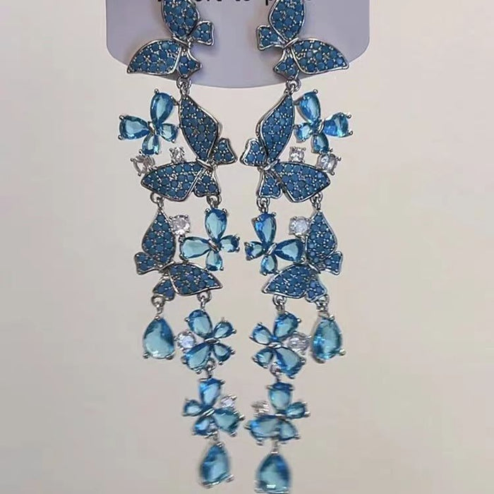 Wholesale Butterfly tassel earrings with sweet flowers, long earrings with exquisite temperament, and delicate earrings