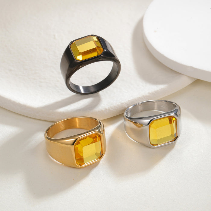 Wholesale Titanium Steel Electroplated Men' s Ring with Multi-Color Stones - Boutique Resale