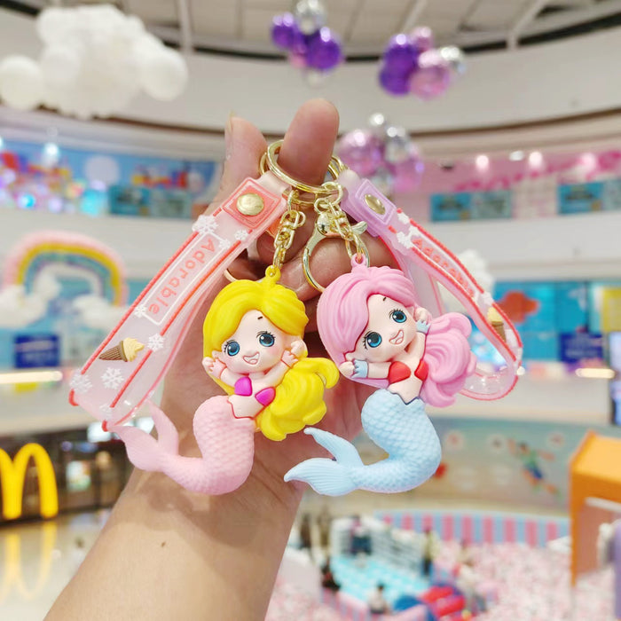 Wholesale Cartoon Drop Glue Mermaid Doll Keychain JDC-KC-HuJian003