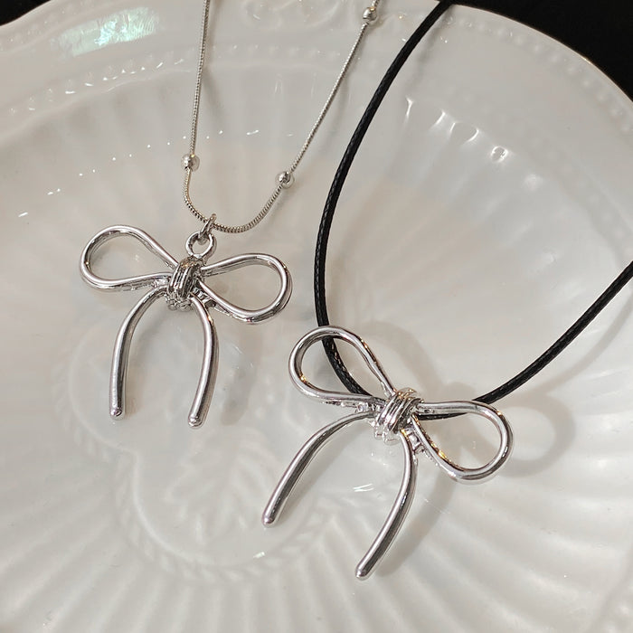 Wholesale Bow leather chain necklace, niche temperament, light luxury, high-end feeling, collarbone chain, neck chain