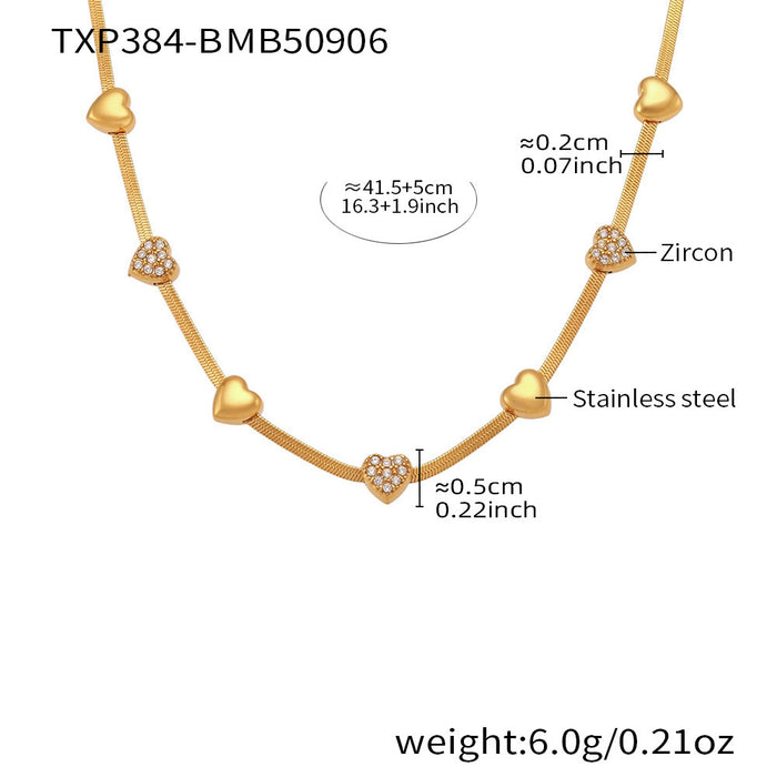 Wholesale Full-Pavé Heart Layering Titanium Steel Necklace &  Bracelet Set