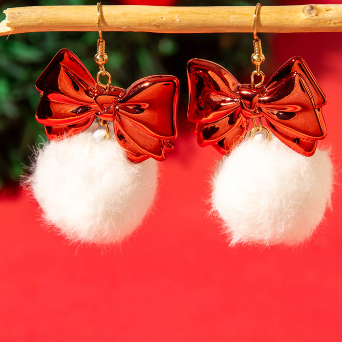 Wholesale Sweet Christmas Bow Tie Pom Pom Earrings Jewelry Accessory Party Wear
