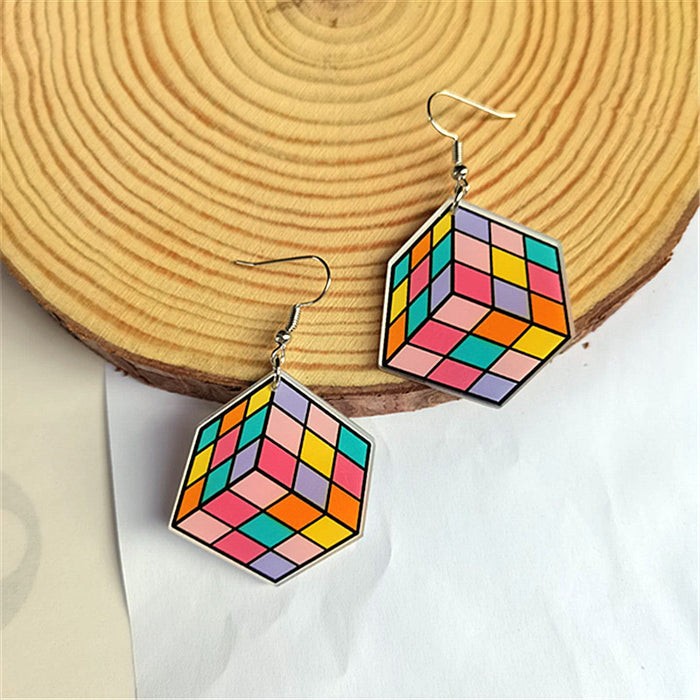 Wholesale Acrylic Retro Rubik's Cube Game Machine Skate Earrings JDC-ES-ChouD010