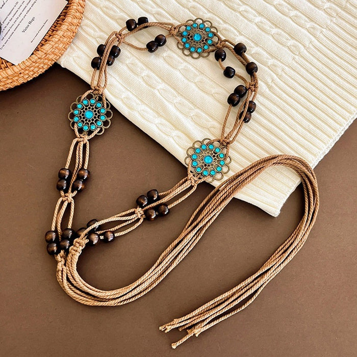 Wholesale Boho Woven Waist Belt For Women Retro Butterfly Design Belt Dress Accessory Summer Vacation Style