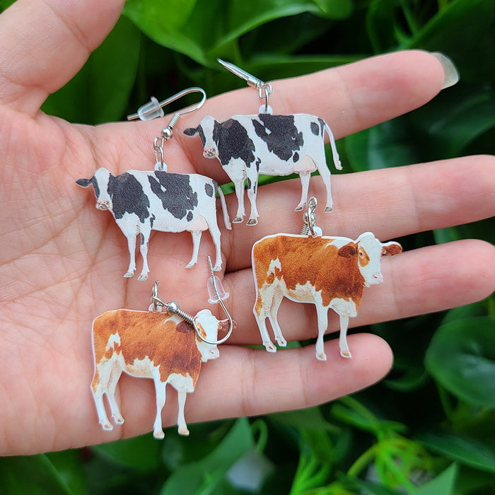 Wholesale Cute Cow Fox Tiger Leopard Chips Baby Duck Lion Dachshund Frog Hen Snail Earrings