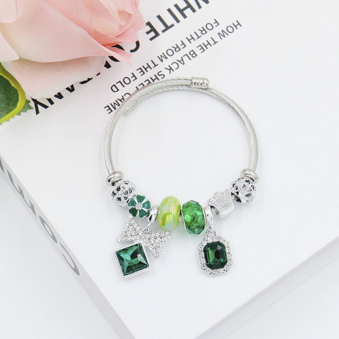 Wholesale Bow Pendant Beaded Bracelet Black Stainless Steel Adjustable Jewelry Accessory