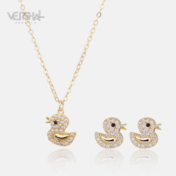 Wholesale Cute micro-painted zircon duck gold plated earrings